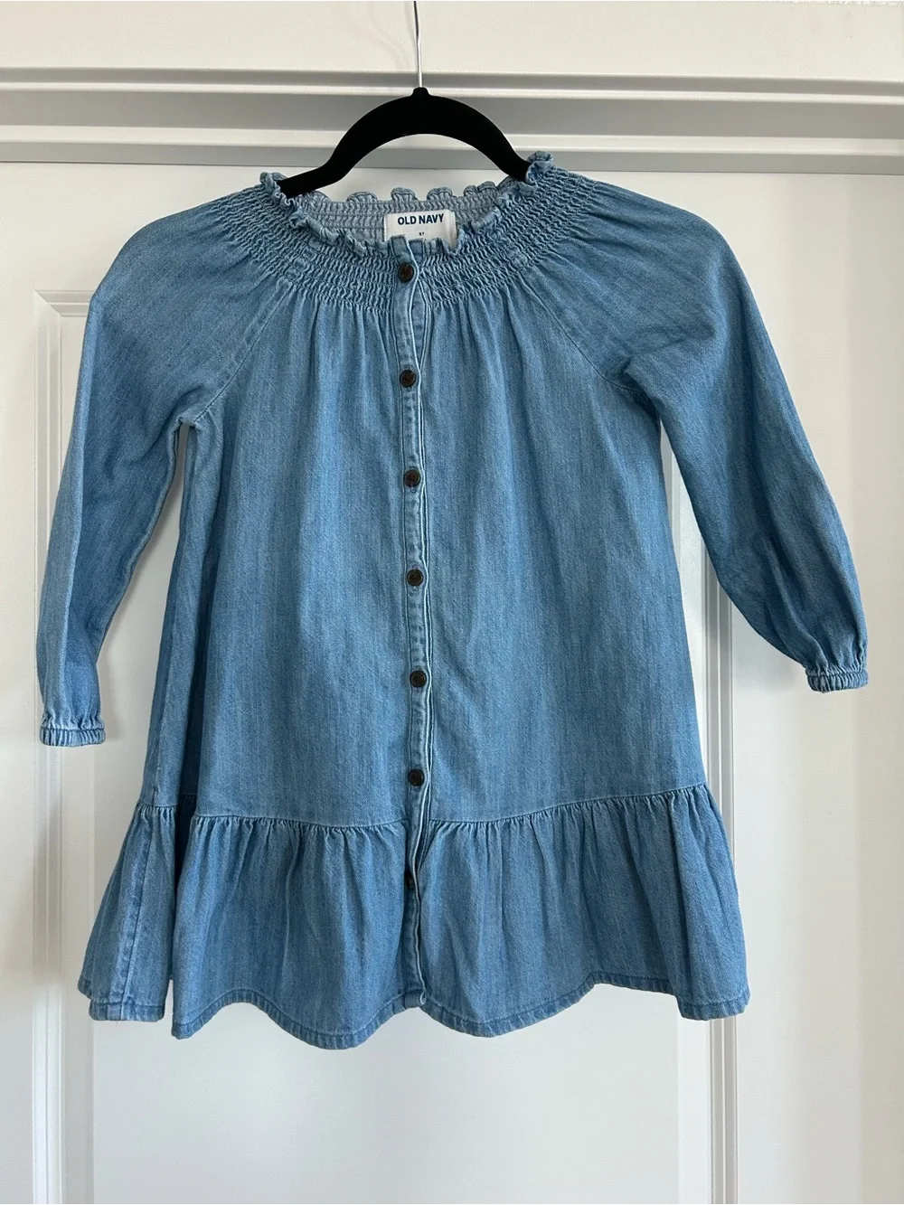 Old Navy Light Blue Denim Button-Down Ruffle-Hem Dress